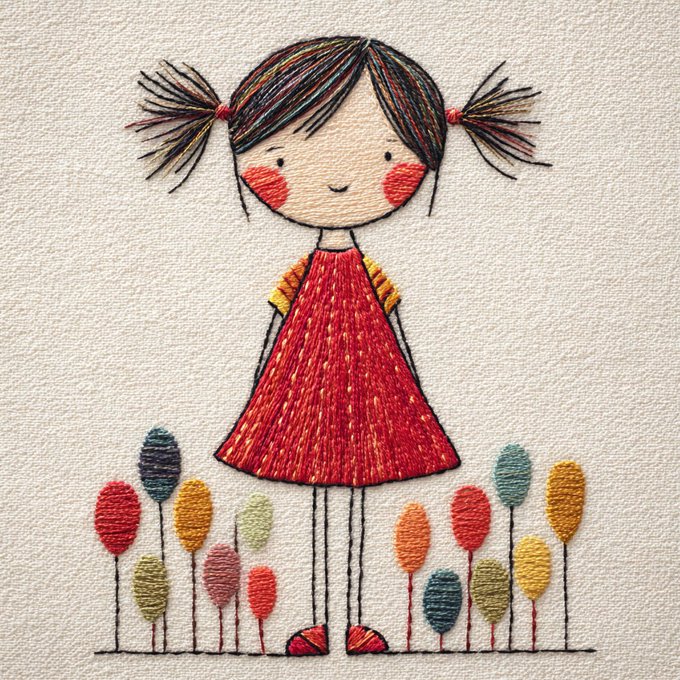 Embroidered girl illustration